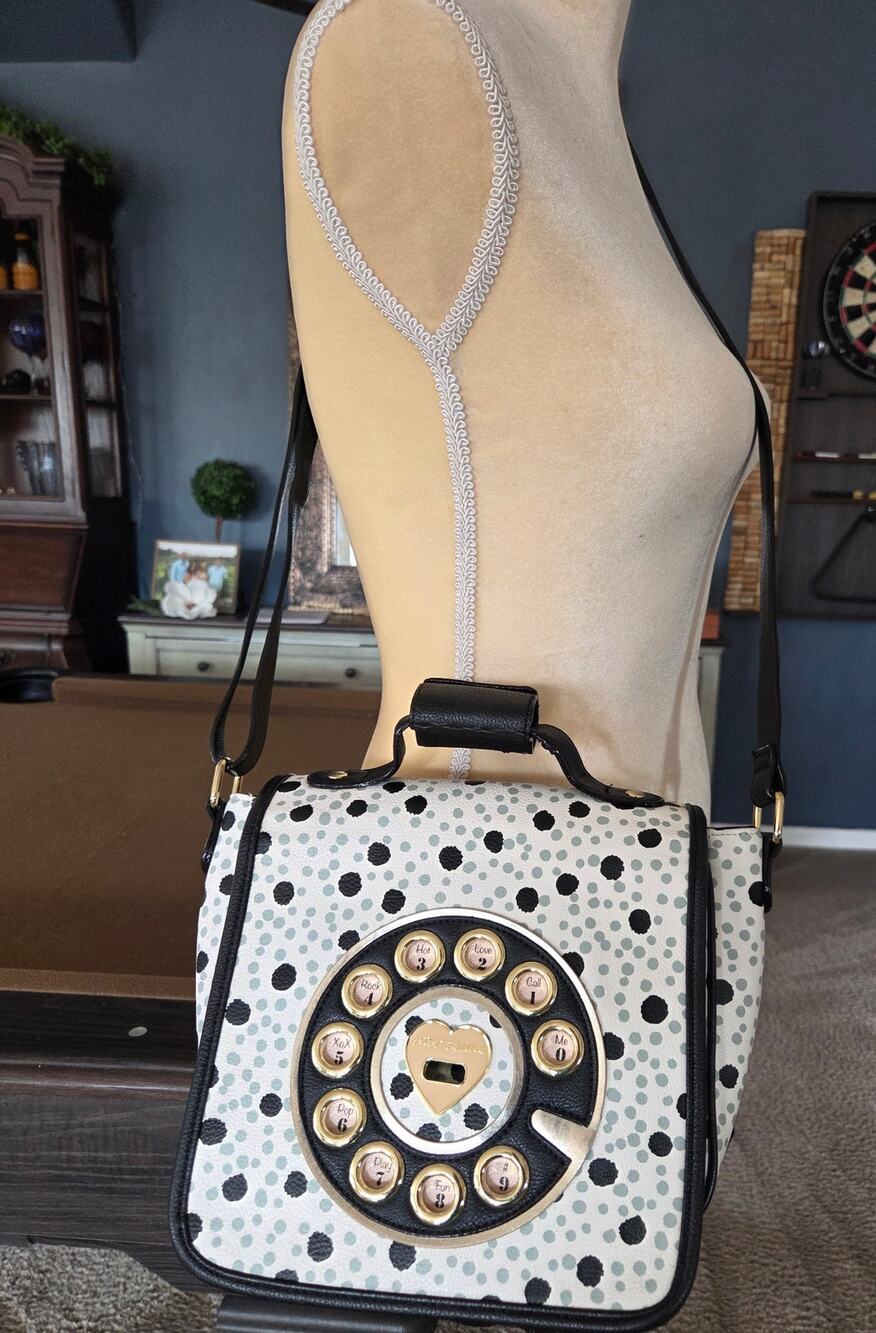 Betsy Johnson polka dot cross body phone purse.